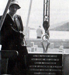 Miss A. Southberg laying the Foundation Stone of the new church on 10 January 1959 (photo M. Roy)