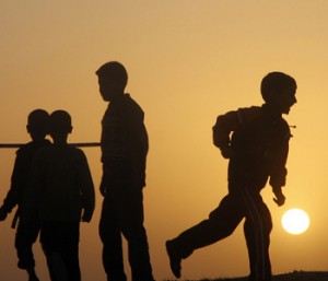 Palestinian Children play in Beach refugee camp Western Gaza City